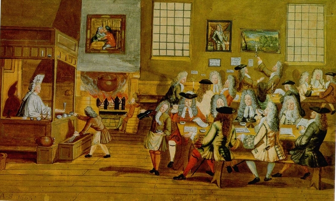 Pintura representativa de uma Penny University do século XVII