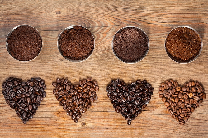 diferentes tipos e torras de café