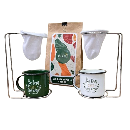 Kit cafe, canecas e mini coadores de pano