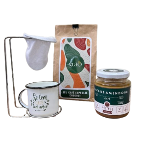 Kit Café Especial + Caneca + Mini Coador de Pano + Pasta de Amendoim